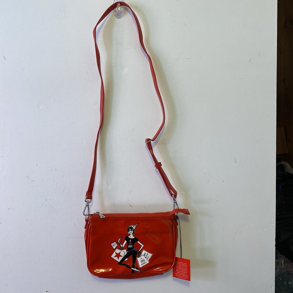 Vintage Women Small Crossbody Purse Hot Red Izak NYC Shoppers Detachable Strap - Picture 4 of 5